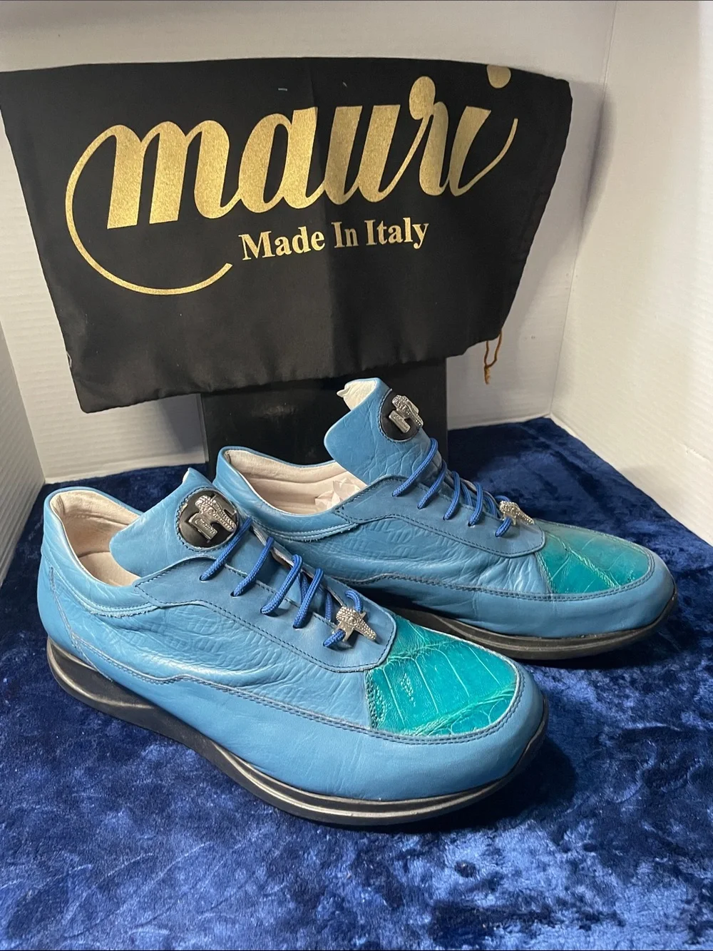 Mauri Napa leather and Crocodile Blue sneakers size 13 men’s, new in box. 8900/2